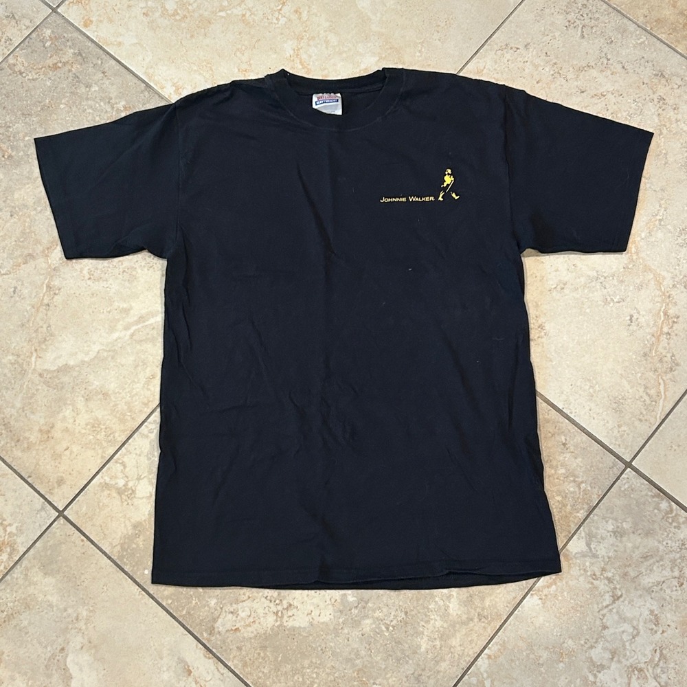 Johnnie Walker Shirt Mens M Black Graphic Tee Hanes Heavyweight Scotch Whiskey